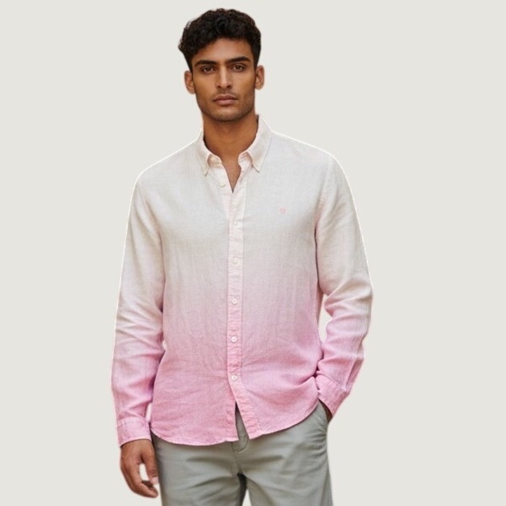 Woods‎ London Button Down Shirt Men's M 100% Linen Ombre Pink Summer Vacation